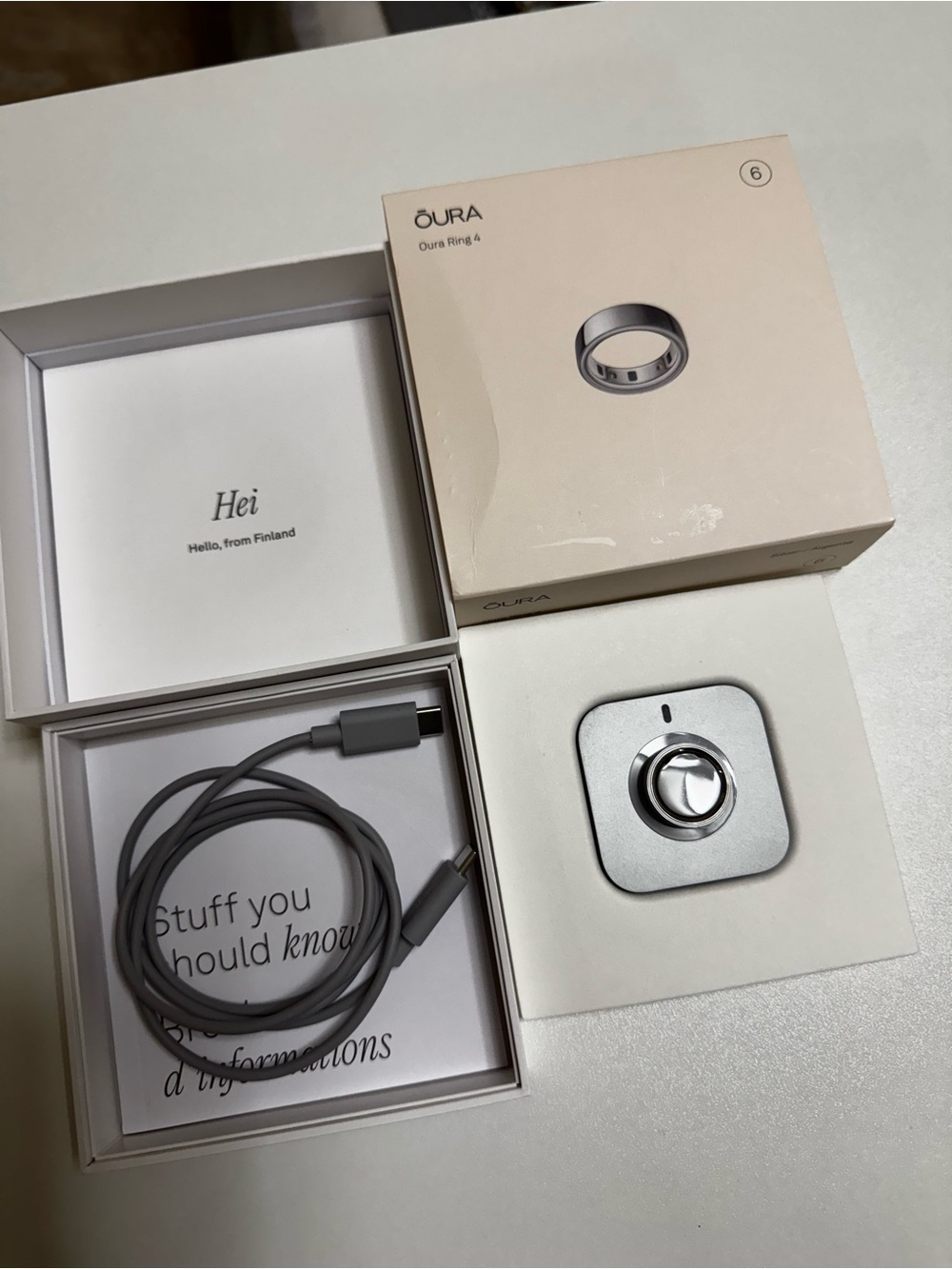 Oura Ring Gen 4 Silver Smart Ring with USB-C Cable and Charger Base